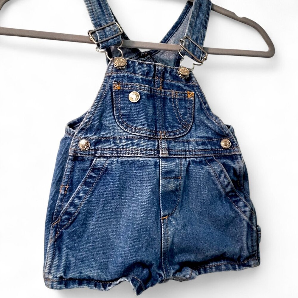 Vintage Ralph Lauren Baby Denim Bib Overalls 3–6M | Med Wash, Adj Straps & Snaps - Picture 1 of 12